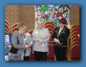 First Minister Mrs Arlene Foster being welcomed by Ms Ann Rankin, Glencairn Community Partnership.